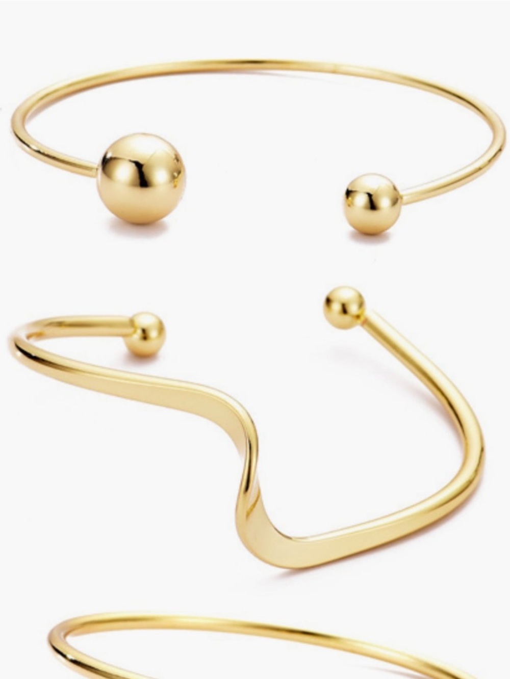 Gold  Adornia three Open Cuff Bracelet Set - Picture 7 of 8
